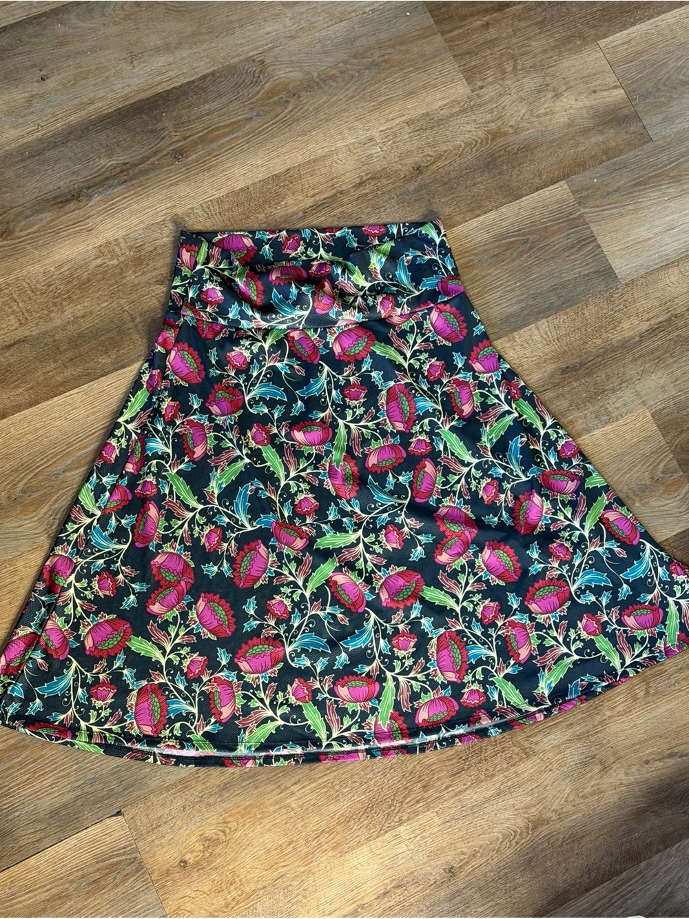 LuLaRoe Black A-Line Skirt with Pink Floral Print